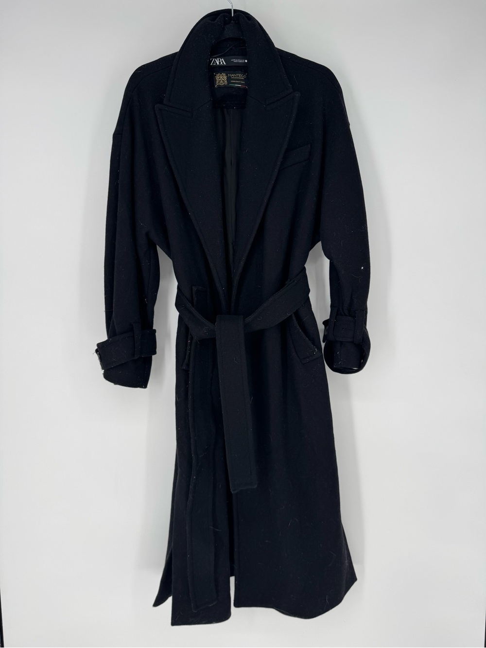 Zara oversize Black Long wool blend coat with Belt